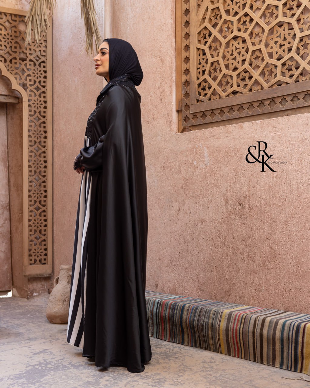 Striped Satin Abaya- 38507