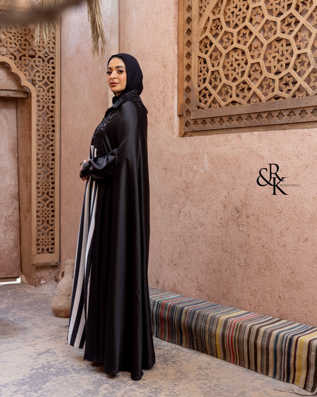 Striped Satin Abaya- 38507